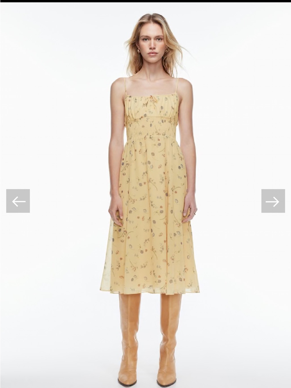 Wilfred Yellow Floral Midi Dress with Spaghetti Straps